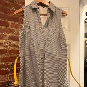 Striped midi shift dress with yellow belt